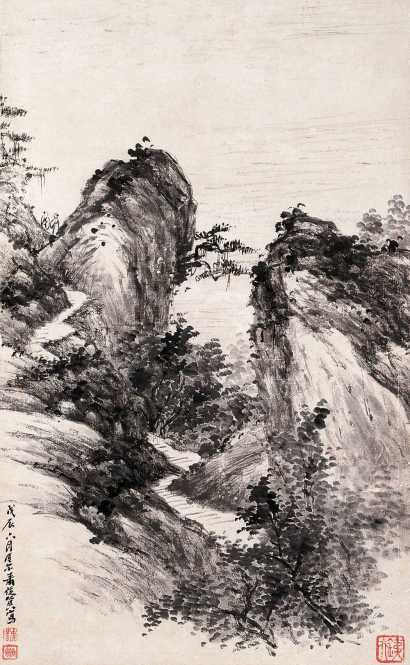 萧俊贤 1928年作 水墨山水图 立轴
